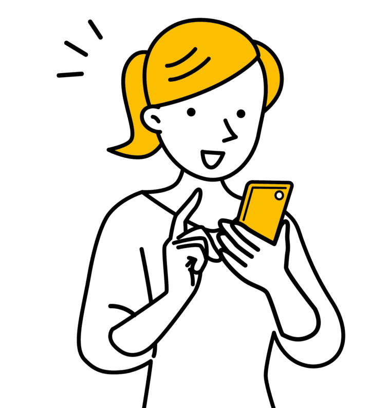 スマホからLINEの登録をする女性のイラスト