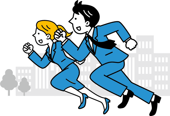 パソコンのトラブル解決のために駆けつけるパソコン駆けつけ隊のイラスト