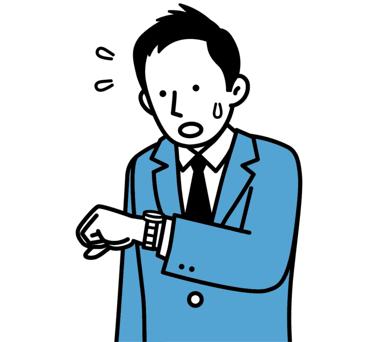 パソコンが急に壊れてしまい時間を気にしているサラリーマンのイラスト
